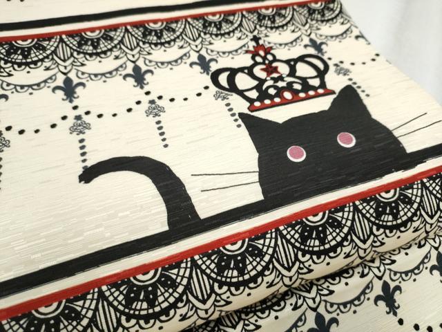 平和屋着物●全通柄　京袋帯　WAKKA　ワッカ　黒猫　ティアラ　正絹　逸品　CABD5648hy