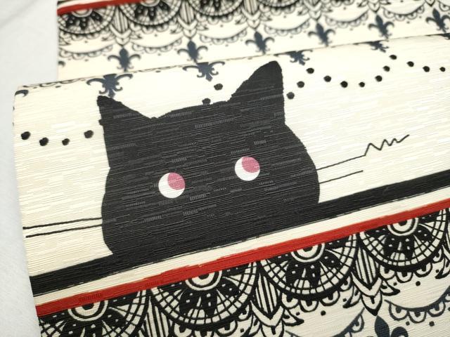 平和屋着物●全通柄　京袋帯　WAKKA　ワッカ　黒猫　ティアラ　正絹　逸品　CABD5648hy