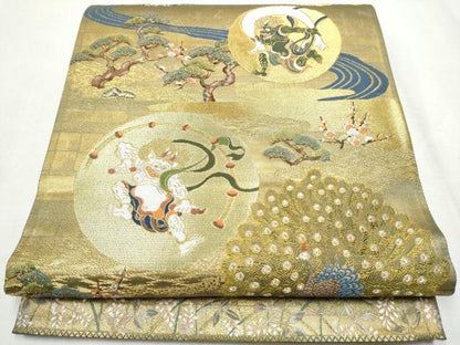 平和屋着物●六通柄袋帯　唐織　宗達国宝屏風絵集　金糸　正絹　逸品　CABD5653hy