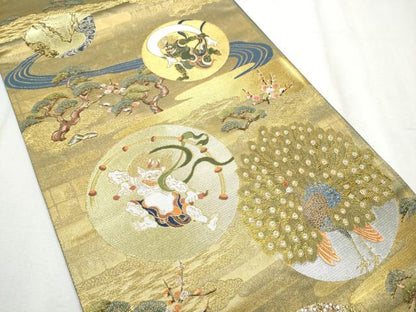 平和屋着物●六通柄袋帯　唐織　宗達国宝屏風絵集　金糸　正絹　逸品　CABD5653hy