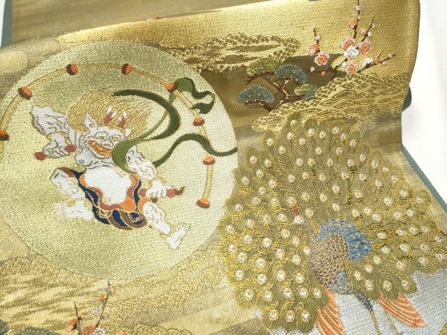 平和屋着物●六通柄袋帯　唐織　宗達国宝屏風絵集　金糸　正絹　逸品　CABD5653hy