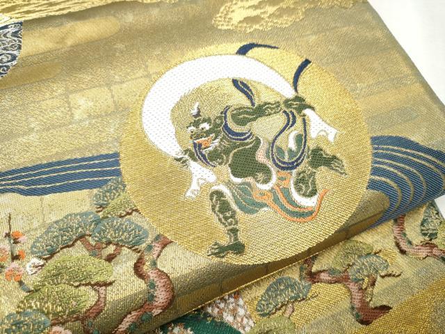平和屋着物●六通柄袋帯　唐織　宗達国宝屏風絵集　金糸　正絹　逸品　CABD5653hy