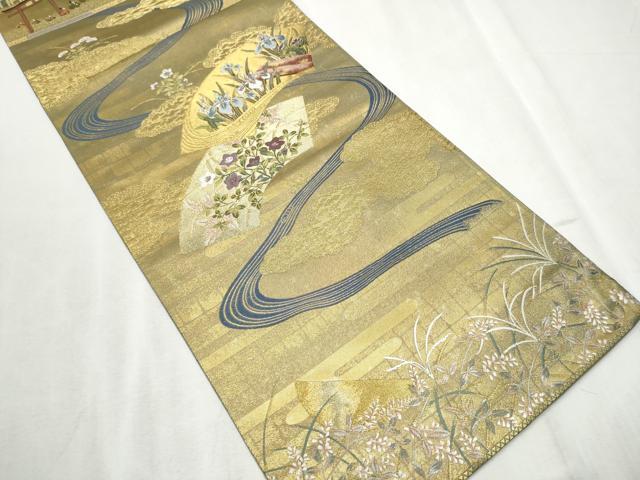 平和屋着物●六通柄袋帯　唐織　宗達国宝屏風絵集　金糸　正絹　逸品　CABD5653hy