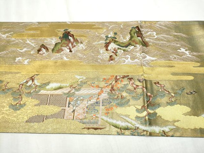 平和屋着物●六通柄袋帯　唐織　宗達国宝屏風絵集　金糸　正絹　逸品　CABD5653hy