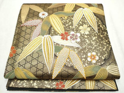 平和屋着物●田中工芸織物 祥園謹製　六通柄袋帯　唐織　雪輪草花文　金糸　正絹　逸品　CABD5655hy