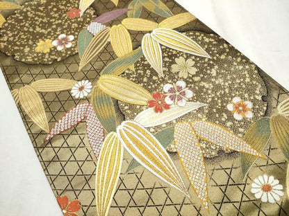 平和屋着物●田中工芸織物 祥園謹製　六通柄袋帯　唐織　雪輪草花文　金糸　正絹　逸品　CABD5655hy