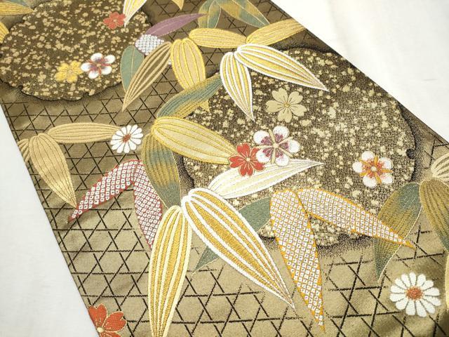 平和屋着物●田中工芸織物 祥園謹製　六通柄袋帯　唐織　雪輪草花文　金糸　正絹　逸品　CABD5655hy