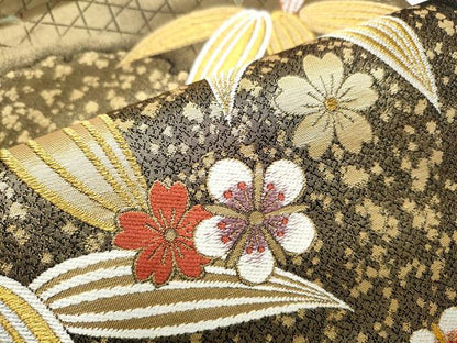 平和屋着物●田中工芸織物 祥園謹製　六通柄袋帯　唐織　雪輪草花文　金糸　正絹　逸品　CABD5655hy