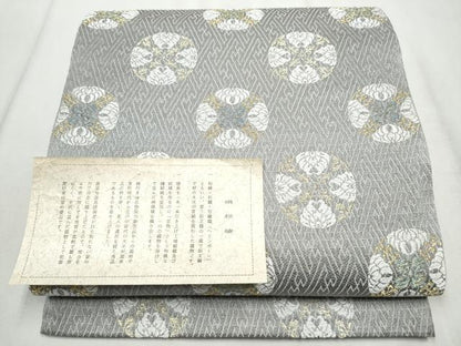 平和屋着物●六通柄袋帯　唐織　絹杉綾　花丸文　金糸　証紙付き　正絹　逸品　CABD5658hy