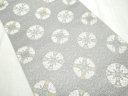 平和屋着物●六通柄袋帯　唐織　絹杉綾　花丸文　金糸　証紙付き　正絹　逸品　CABD5658hy