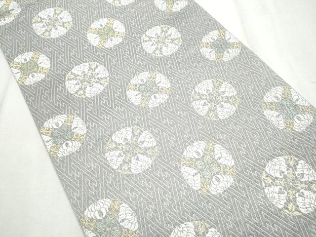 平和屋着物●六通柄袋帯　唐織　絹杉綾　花丸文　金糸　証紙付き　正絹　逸品　CABD5658hy