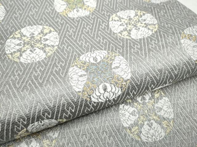 平和屋着物●六通柄袋帯　唐織　絹杉綾　花丸文　金糸　証紙付き　正絹　逸品　CABD5658hy