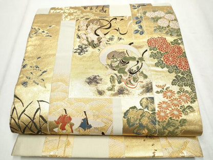平和屋着物●六通柄袋帯　風神雷神　金糸　正絹　逸品　CABD5660hy