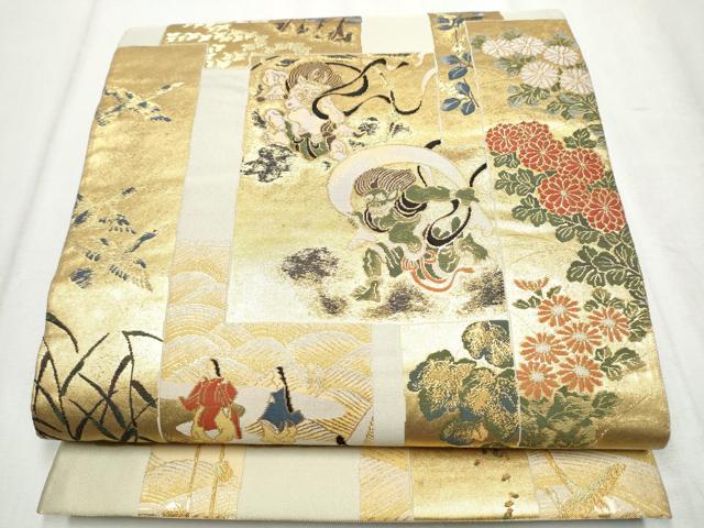 平和屋着物●六通柄袋帯　風神雷神　金糸　正絹　逸品　CABD5660hy