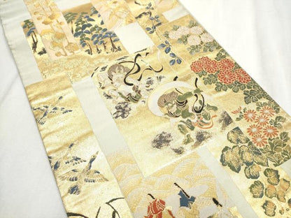 平和屋着物●六通柄袋帯　風神雷神　金糸　正絹　逸品　CABD5660hy