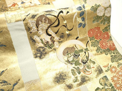 平和屋着物●六通柄袋帯　風神雷神　金糸　正絹　逸品　CABD5660hy