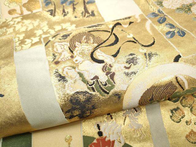 平和屋着物●六通柄袋帯　風神雷神　金糸　正絹　逸品　CABD5660hy