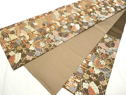 平和屋着物●六通柄袋帯　唐織　花蝶文　金糸　正絹　逸品　CABD5661hy