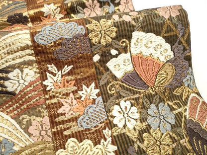 平和屋着物●六通柄袋帯　唐織　花蝶文　金糸　正絹　逸品　CABD5661hy