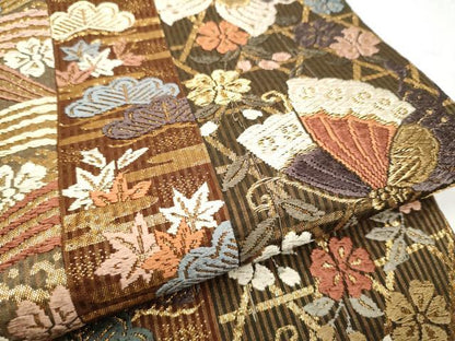 平和屋着物●六通柄袋帯　唐織　花蝶文　金糸　正絹　逸品　CABD5661hy