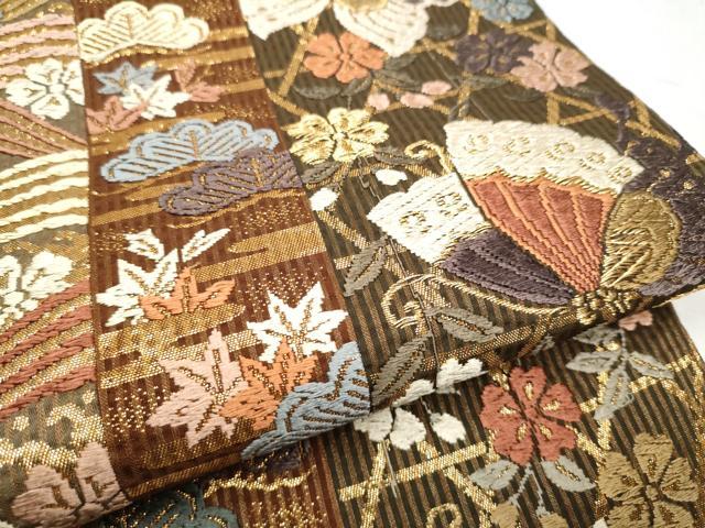 平和屋着物●六通柄袋帯　唐織　花蝶文　金糸　正絹　逸品　CABD5661hy