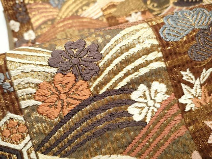 平和屋着物●六通柄袋帯　唐織　花蝶文　金糸　正絹　逸品　CABD5661hy
