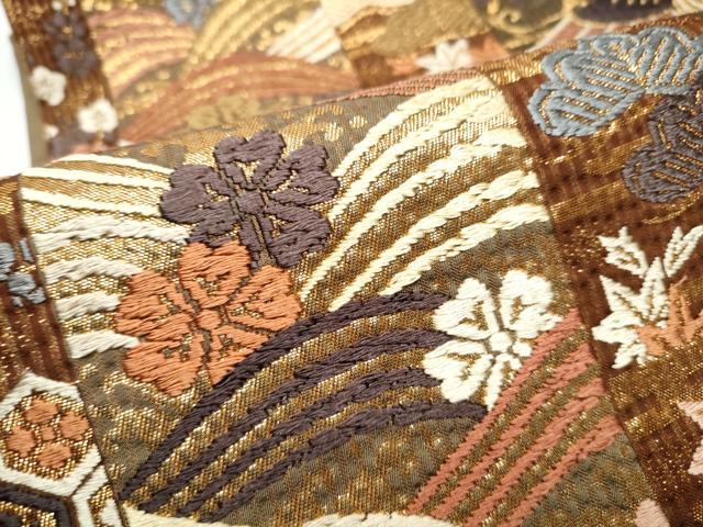 平和屋着物●六通柄袋帯　唐織　花蝶文　金糸　正絹　逸品　CABD5661hy