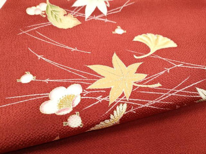 平和屋着物●九寸名古屋帯　草花文　金彩　鬼しぼ縮緬　正絹　逸品　CABD5664hy
