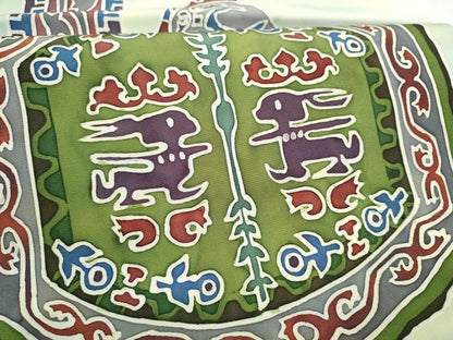 平和屋着物●塩瀬　九寸名古屋帯　作家物　ろうけつ染　向かい鳥動物花文　正絹　逸品　CABD5667hy