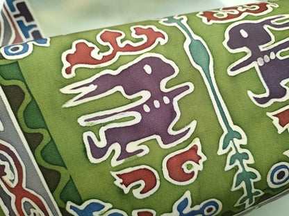 平和屋着物●塩瀬　九寸名古屋帯　作家物　ろうけつ染　向かい鳥動物花文　正絹　逸品　CABD5667hy