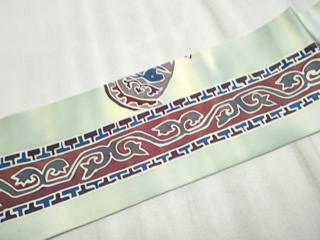 平和屋着物●塩瀬　九寸名古屋帯　作家物　ろうけつ染　向かい鳥動物花文　正絹　逸品　CABD5667hy