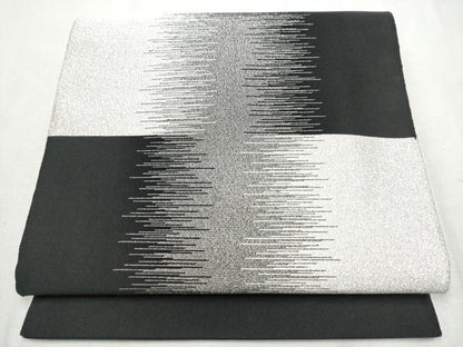 平和屋着物●爪掻き本綴れ　八寸名古屋帯　霞文　黒地　銀糸　正絹　逸品　CABD5668hy