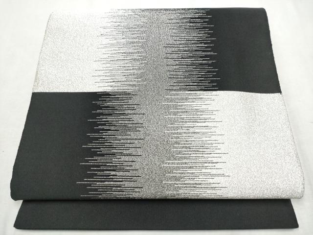 平和屋着物●爪掻き本綴れ　八寸名古屋帯　霞文　黒地　銀糸　正絹　逸品　CABD5668hy