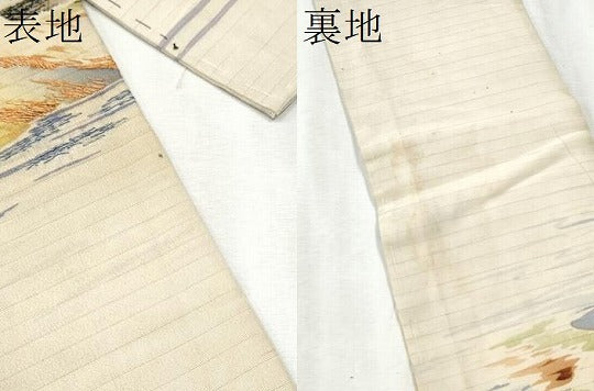 平和屋着物＊夏物 アンティーク 大正ロマン 半幅帯 刺繍 絽縮緬 西洋風景文 正絹 逸品 CABD5705hy