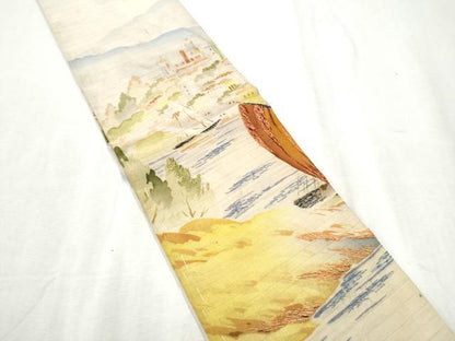 平和屋着物＊夏物 アンティーク 大正ロマン 半幅帯 刺繍 絽縮緬 西洋風景文 正絹 逸品 CABD5705hy
