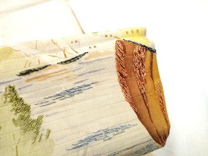 平和屋着物＊夏物 アンティーク 大正ロマン 半幅帯 刺繍 絽縮緬 西洋風景文 正絹 逸品 CABD5705hy