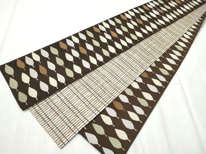 平和屋着物●両面　半幅帯　舞葉文　正絹　逸品　CABD5707hy