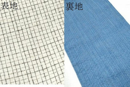 平和屋着物●両面　半幅帯　しじら織　格子柄　綿　逸品　CABD5709hy
