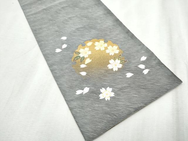平和屋着物●両面　半幅帯　螺鈿　雪輪舞桜文　金彩　正絹　逸品　CABD5710hy