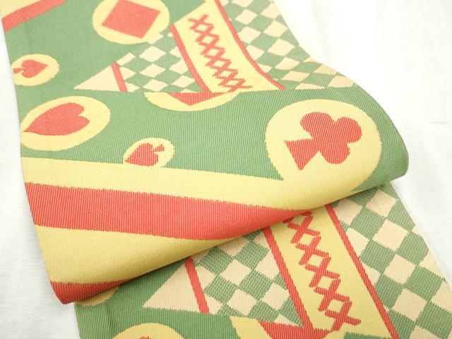 平和屋着物●半幅帯　織美桐　幾何学文様　スペード　ダイヤ　クローバー　ハート　正絹　逸品　CABD5711hy