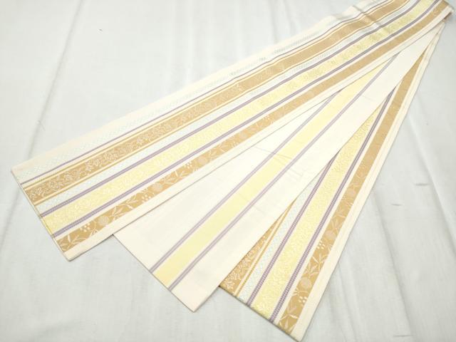 平和屋着物●本場筑前博多織　半幅帯　花唐草文　博多金ラベル　小野和也作　証紙付き　正絹　逸品　CABD5712hy