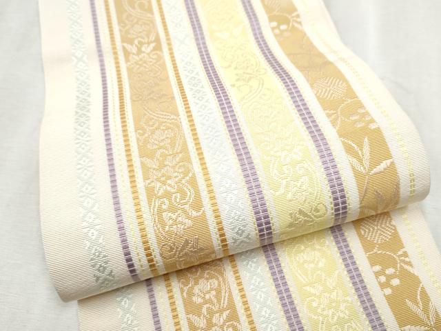 平和屋着物●本場筑前博多織　半幅帯　花唐草文　博多金ラベル　小野和也作　証紙付き　正絹　逸品　CABD5712hy