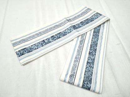 平和屋着物●本場筑前博多織　両面　半幅帯　草花間道　正絹　逸品　CABD5713hy