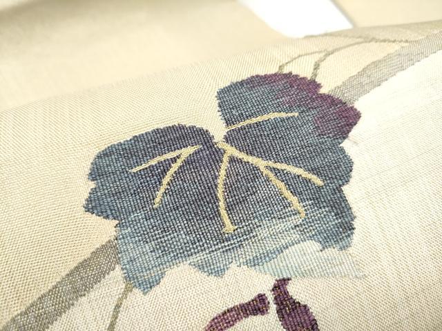 平和屋着物●京の名門　じゅらく謹製　帝王紫　九寸名古屋帯　すくい織　瓢箪蔦の葉文　金糸　正絹　逸品　CABD5716hy