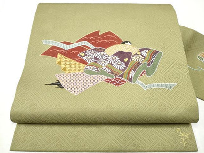 平和屋着物●京縫　月聖子　九寸名古屋帯　刺繍　人物草花文　金糸　正絹　逸品　CABD5717hy