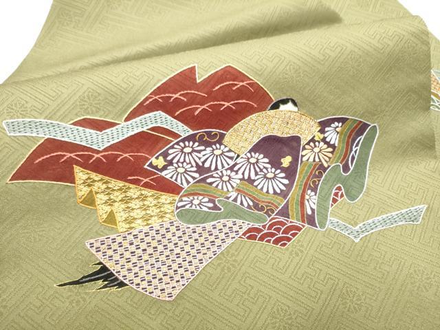 平和屋着物●京縫　月聖子　九寸名古屋帯　刺繍　人物草花文　金糸　正絹　逸品　CABD5717hy