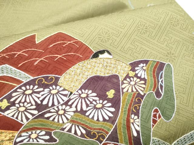 平和屋着物●京縫　月聖子　九寸名古屋帯　刺繍　人物草花文　金糸　正絹　逸品　CABD5717hy
