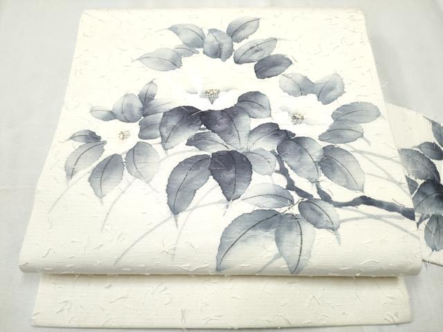 平和屋着物●九寸名古屋帯　作家物　髭紬　枝椿　金彩　正絹　逸品　CABD5718hy