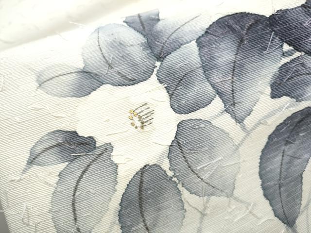 平和屋着物●九寸名古屋帯　作家物　髭紬　枝椿　金彩　正絹　逸品　CABD5718hy