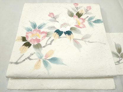 平和屋着物●九寸名古屋帯　作家物　髭紬　枝花文　正絹　逸品　CABD5720hy